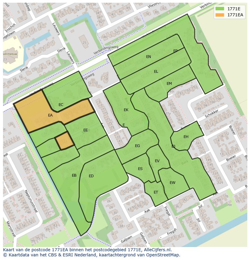Afbeelding van het postcodegebied 1771 EA op de kaart.