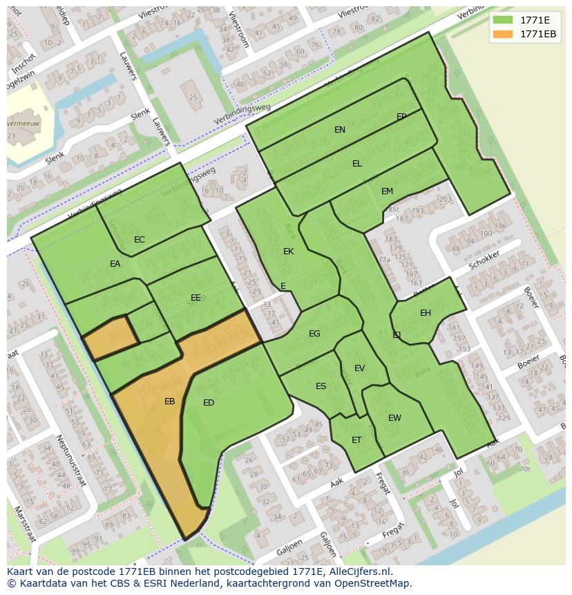 Afbeelding van het postcodegebied 1771 EB op de kaart.