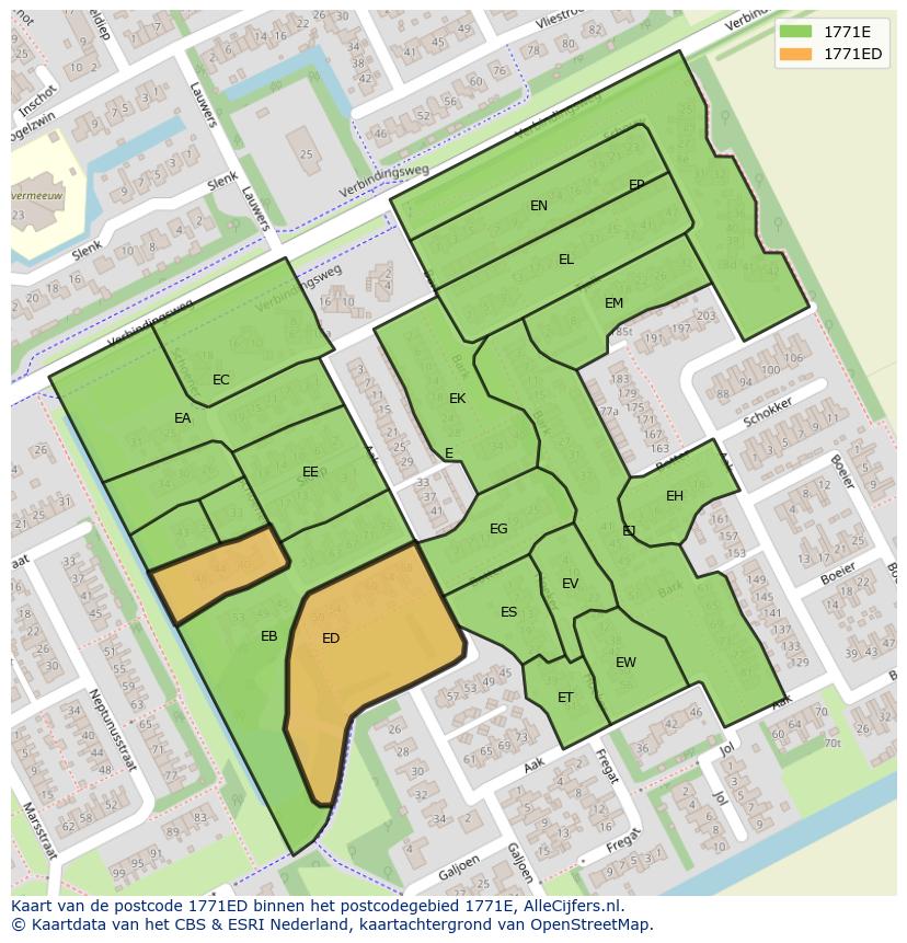 Afbeelding van het postcodegebied 1771 ED op de kaart.