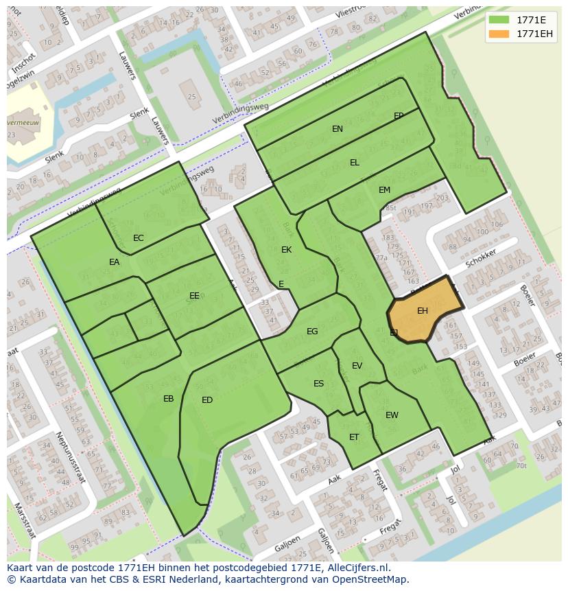 Afbeelding van het postcodegebied 1771 EH op de kaart.