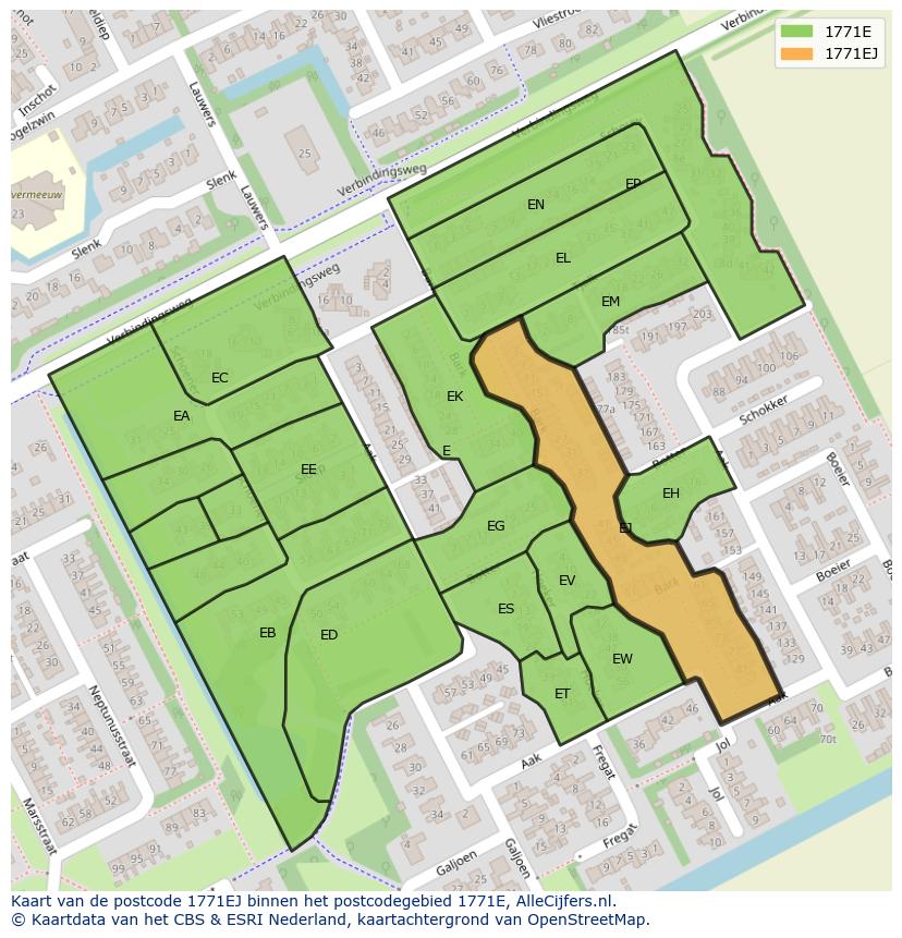 Afbeelding van het postcodegebied 1771 EJ op de kaart.