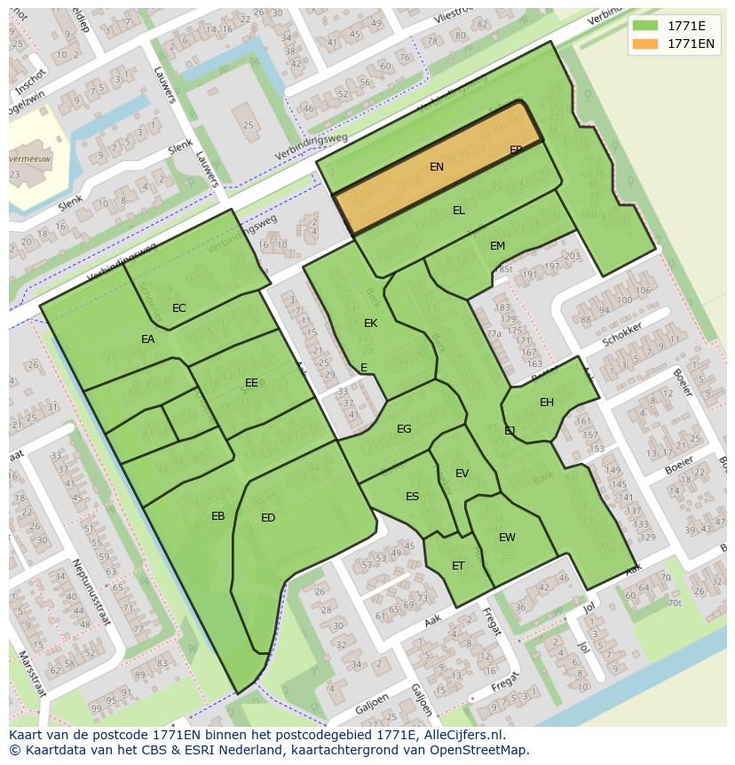 Afbeelding van het postcodegebied 1771 EN op de kaart.