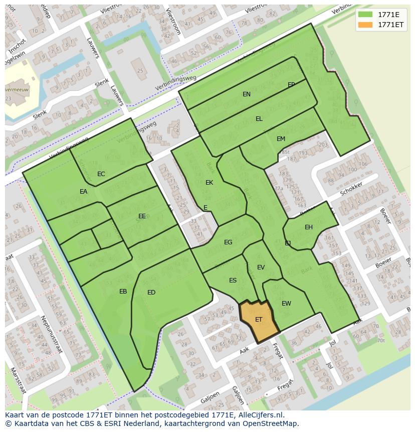 Afbeelding van het postcodegebied 1771 ET op de kaart.
