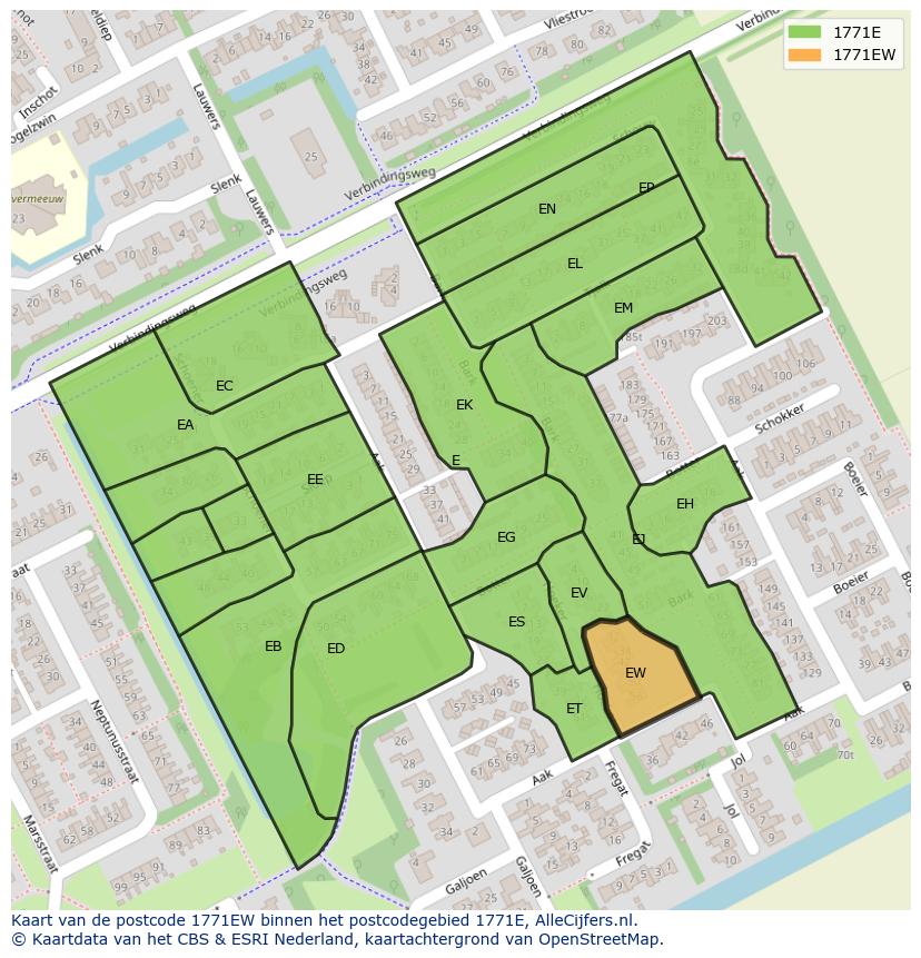 Afbeelding van het postcodegebied 1771 EW op de kaart.