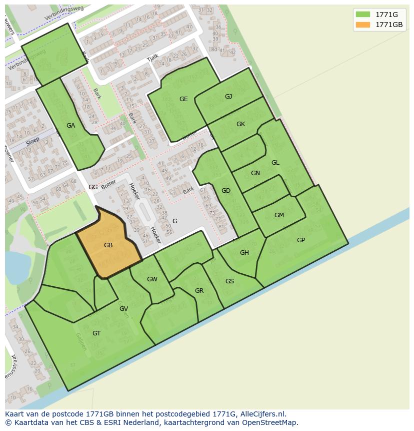 Afbeelding van het postcodegebied 1771 GB op de kaart.
