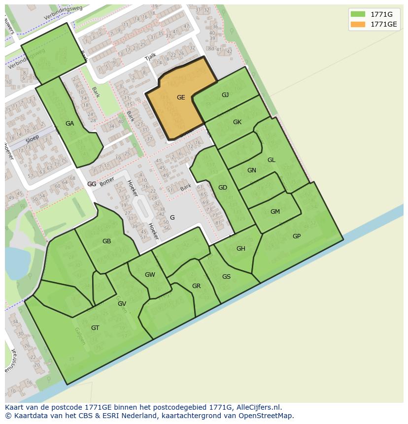 Afbeelding van het postcodegebied 1771 GE op de kaart.