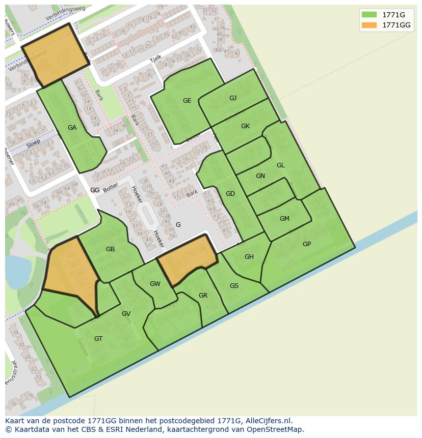 Afbeelding van het postcodegebied 1771 GG op de kaart.