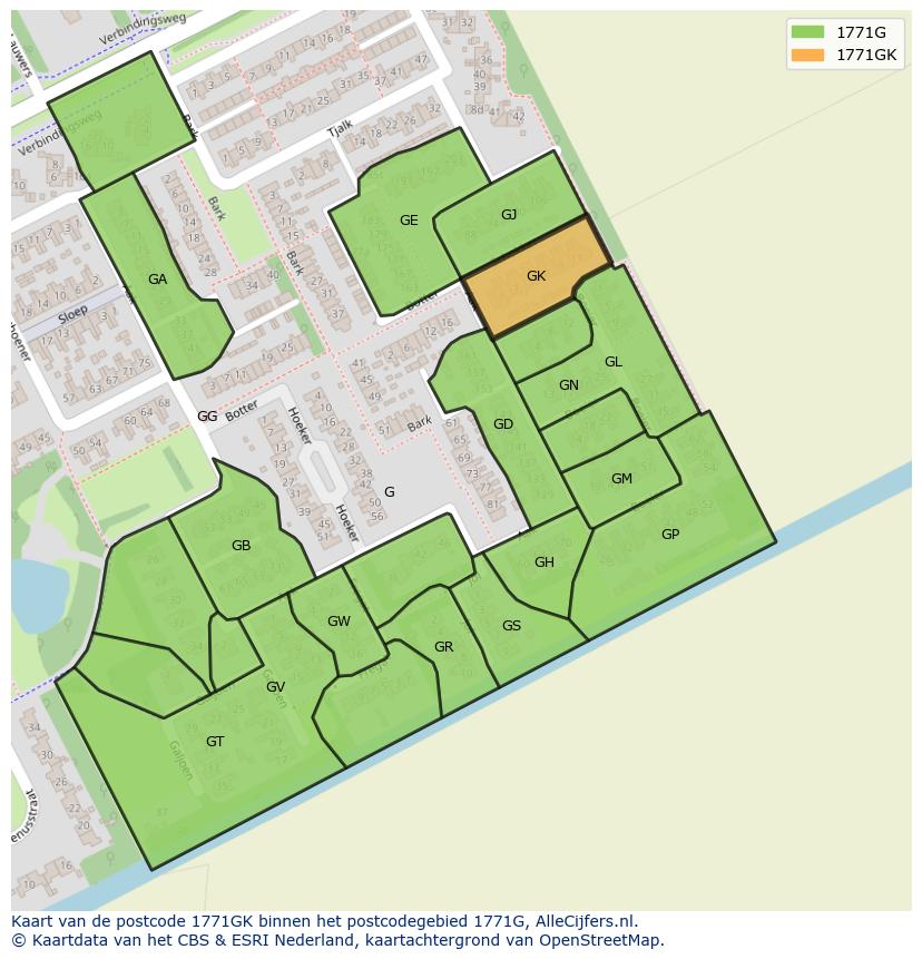 Afbeelding van het postcodegebied 1771 GK op de kaart.