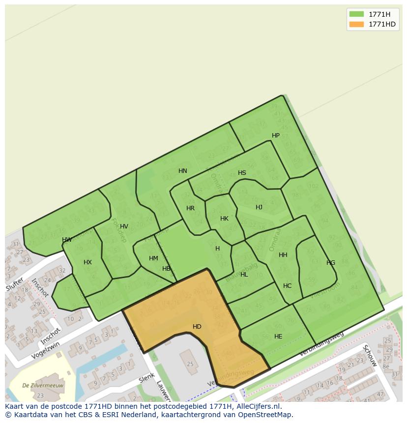 Afbeelding van het postcodegebied 1771 HD op de kaart.
