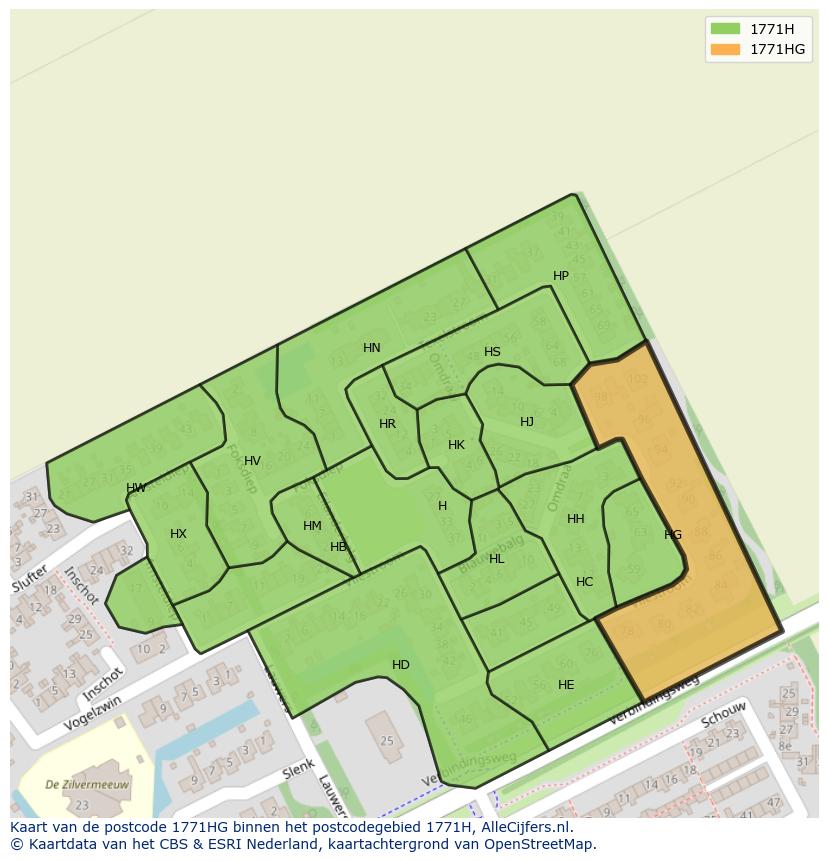 Afbeelding van het postcodegebied 1771 HG op de kaart.