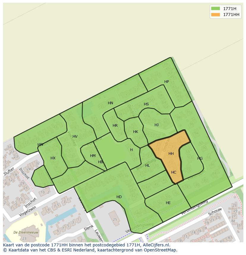 Afbeelding van het postcodegebied 1771 HH op de kaart.