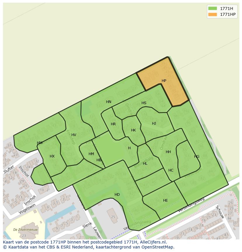 Afbeelding van het postcodegebied 1771 HP op de kaart.