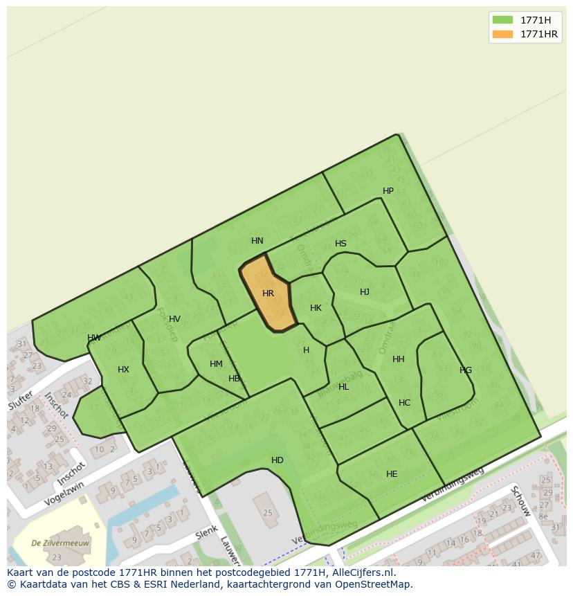 Afbeelding van het postcodegebied 1771 HR op de kaart.