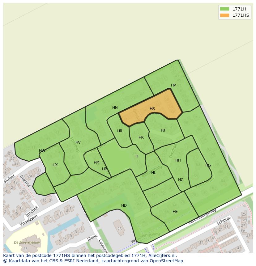 Afbeelding van het postcodegebied 1771 HS op de kaart.