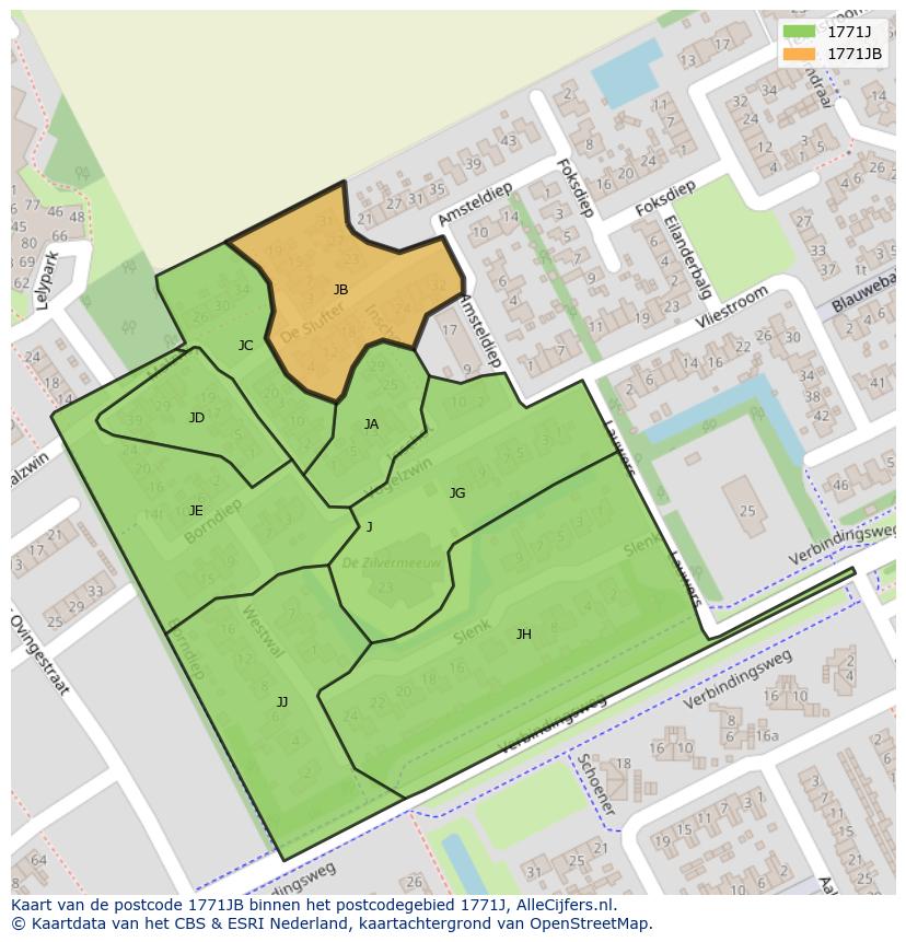 Afbeelding van het postcodegebied 1771 JB op de kaart.