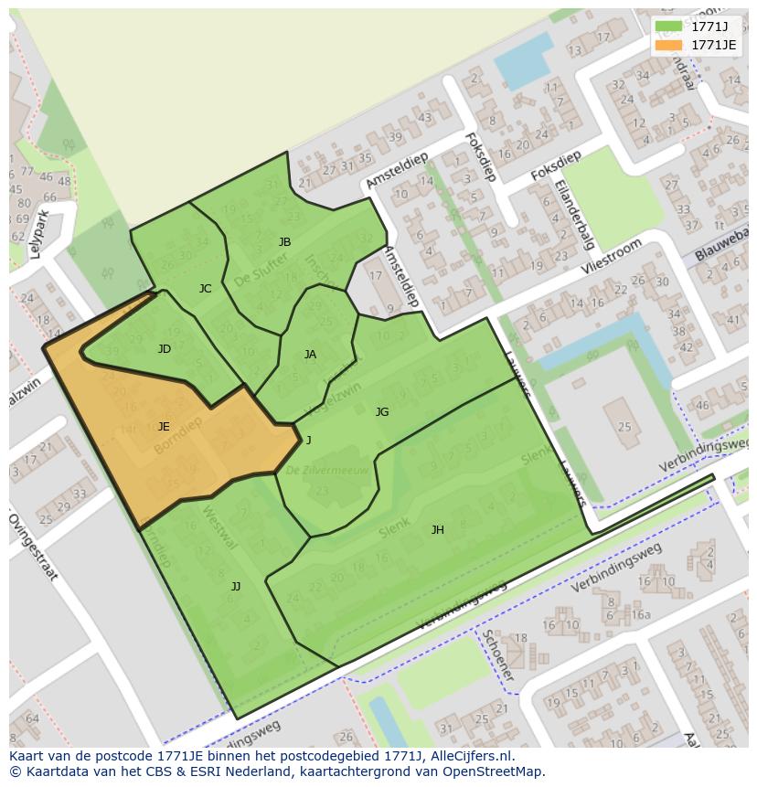 Afbeelding van het postcodegebied 1771 JE op de kaart.