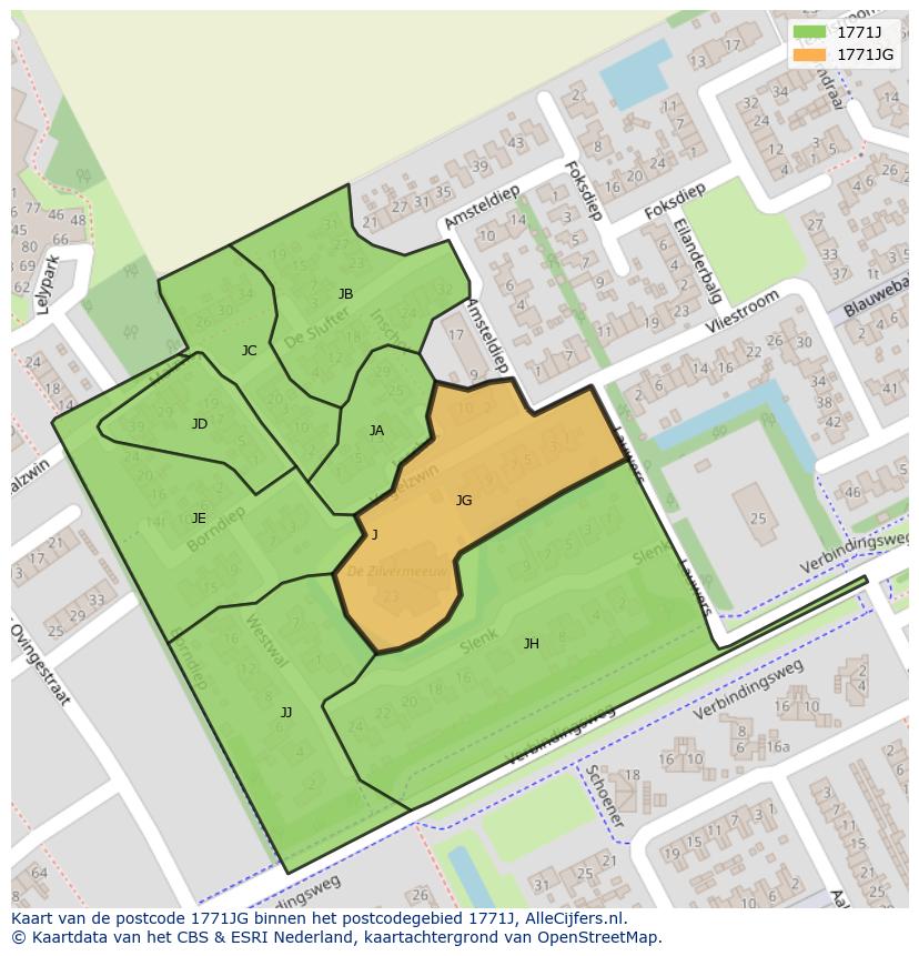 Afbeelding van het postcodegebied 1771 JG op de kaart.
