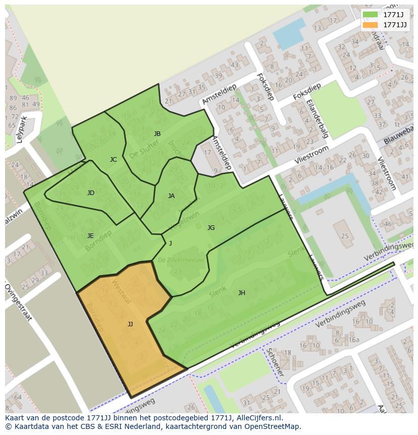Afbeelding van het postcodegebied 1771 JJ op de kaart.