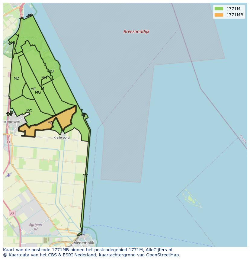 Afbeelding van het postcodegebied 1771 MB op de kaart.