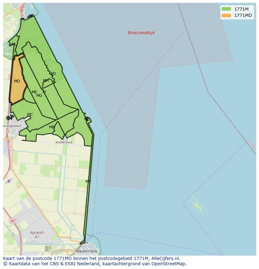 Afbeelding van het postcodegebied 1771 MD op de kaart.