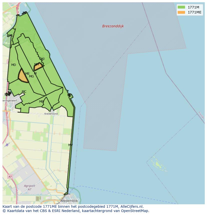 Afbeelding van het postcodegebied 1771 ME op de kaart.