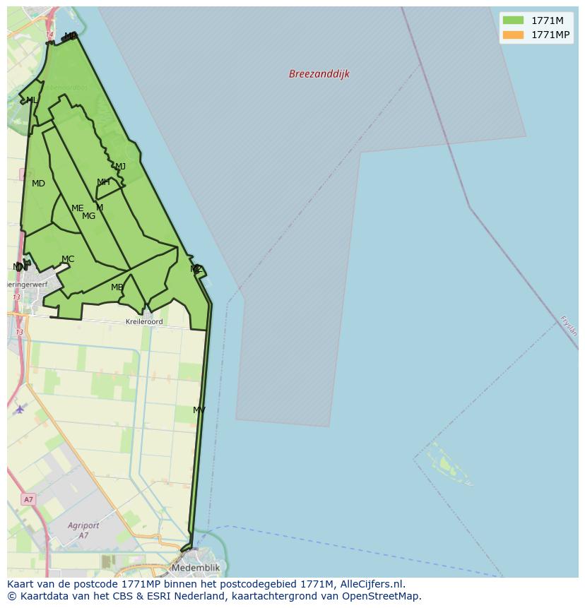 Afbeelding van het postcodegebied 1771 MP op de kaart.