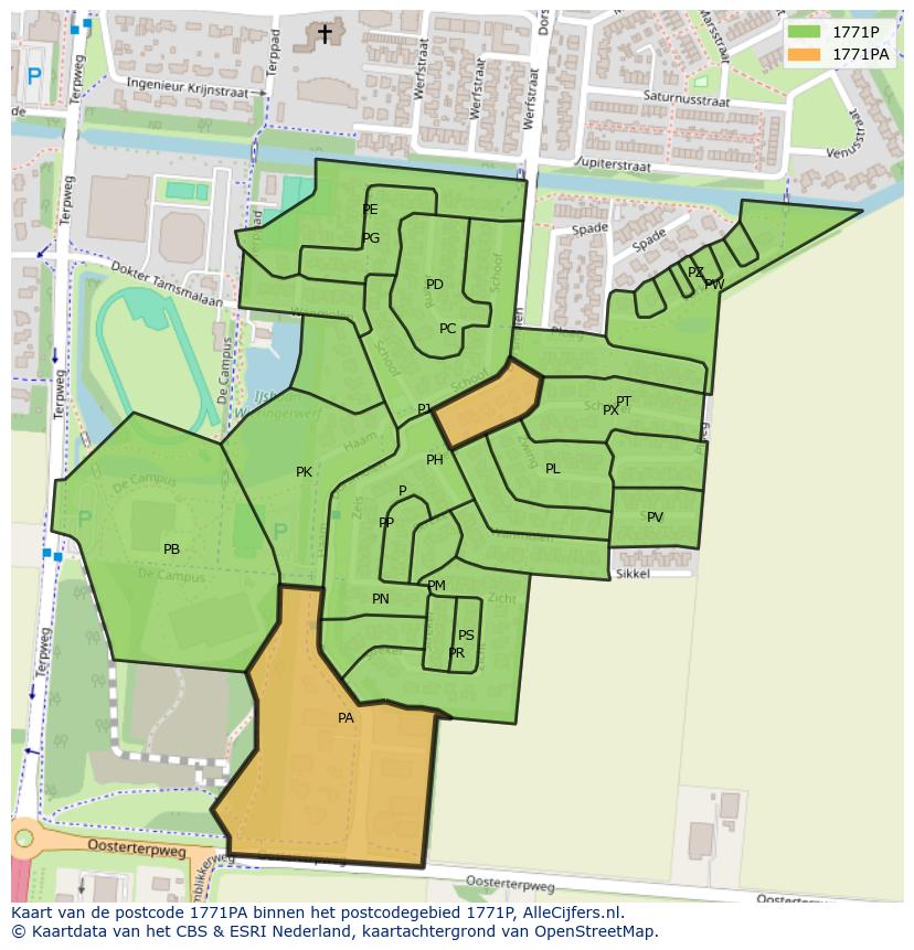 Afbeelding van het postcodegebied 1771 PA op de kaart.