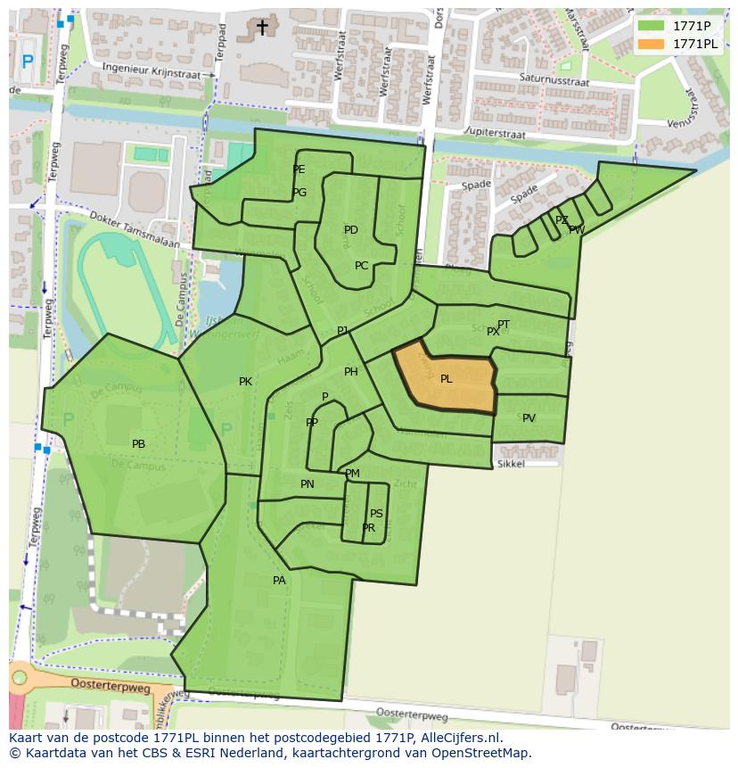 Afbeelding van het postcodegebied 1771 PL op de kaart.