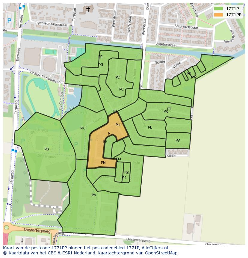 Afbeelding van het postcodegebied 1771 PP op de kaart.