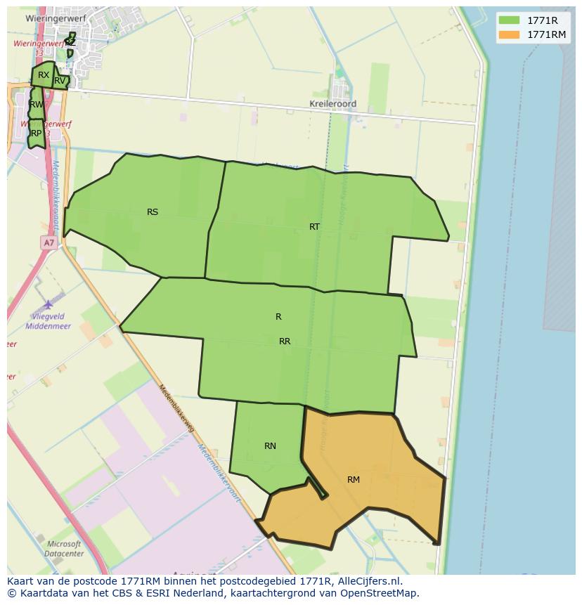 Afbeelding van het postcodegebied 1771 RM op de kaart.