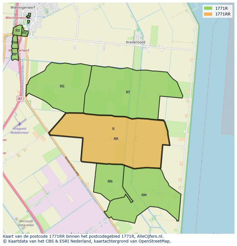 Afbeelding van het postcodegebied 1771 RR op de kaart.