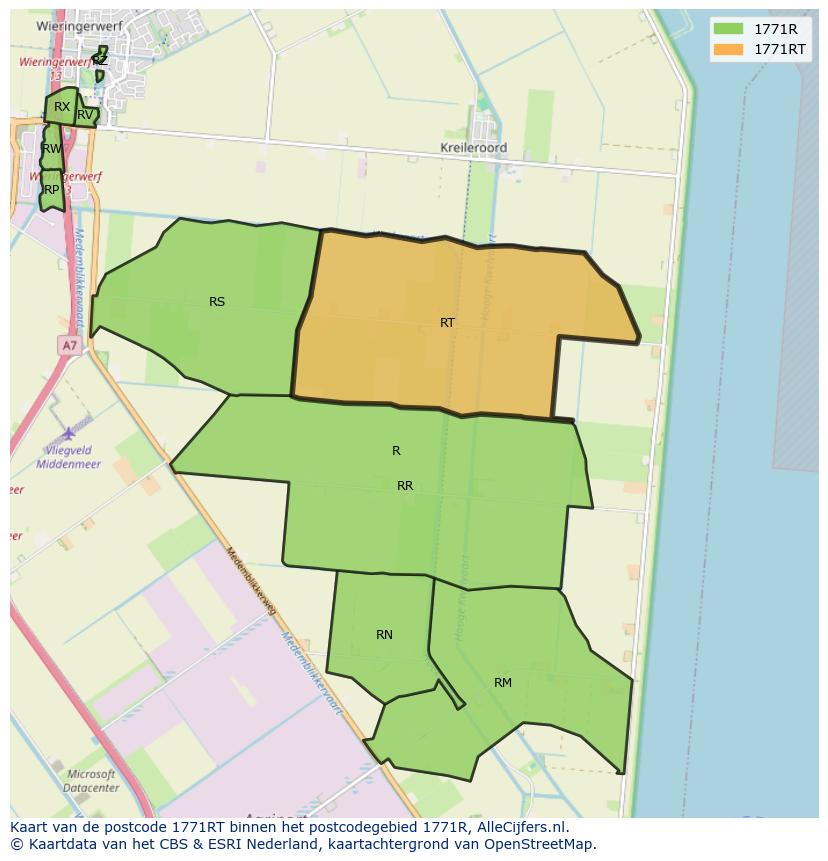 Afbeelding van het postcodegebied 1771 RT op de kaart.