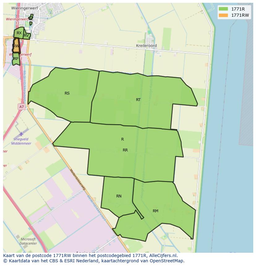 Afbeelding van het postcodegebied 1771 RW op de kaart.