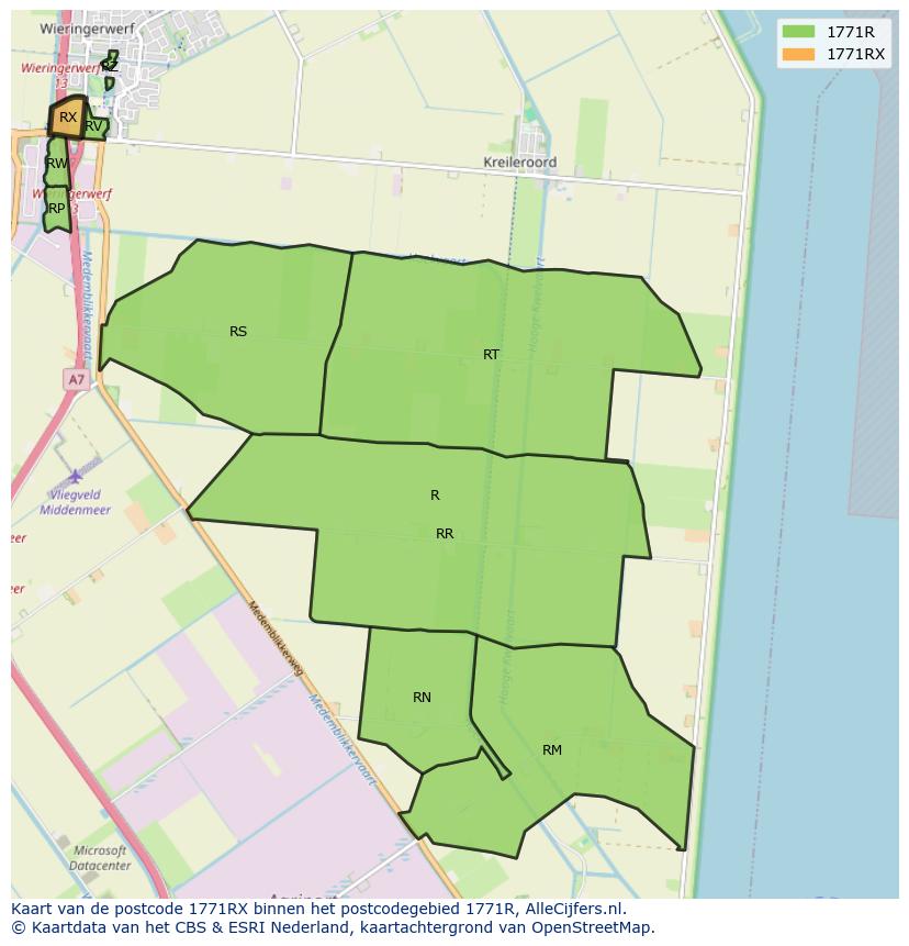 Afbeelding van het postcodegebied 1771 RX op de kaart.
