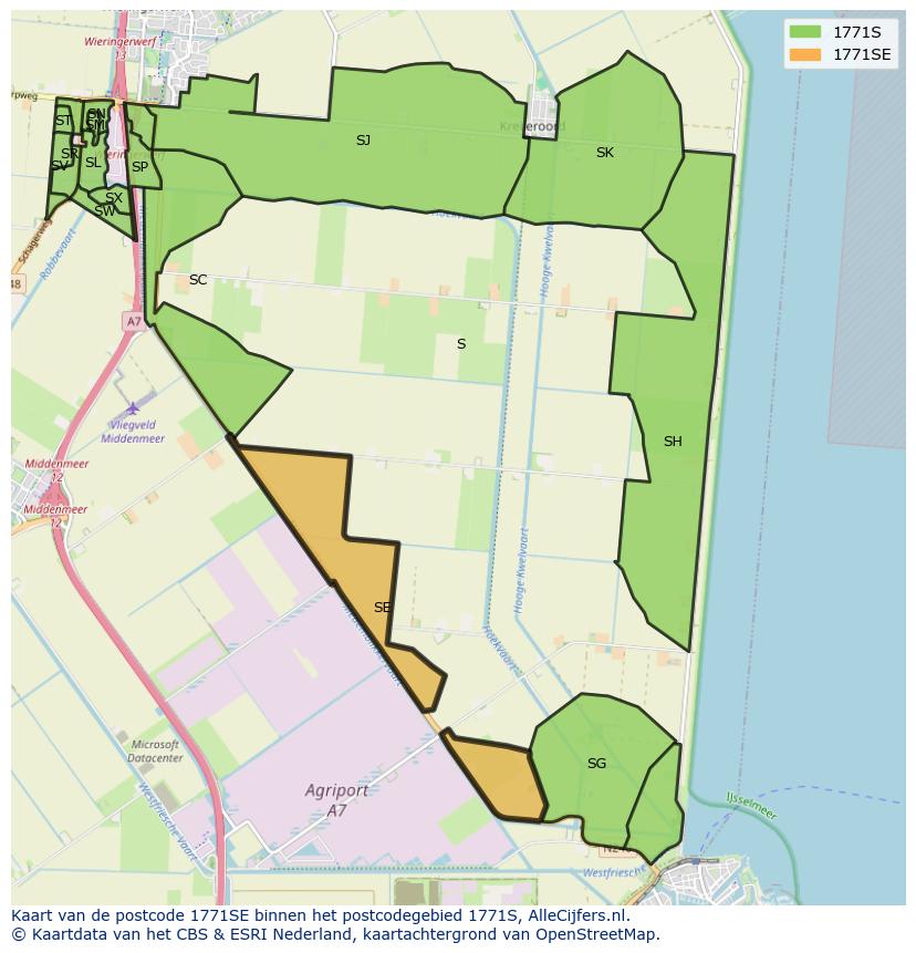 Afbeelding van het postcodegebied 1771 SE op de kaart.