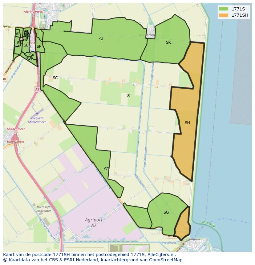 Afbeelding van het postcodegebied 1771 SH op de kaart.