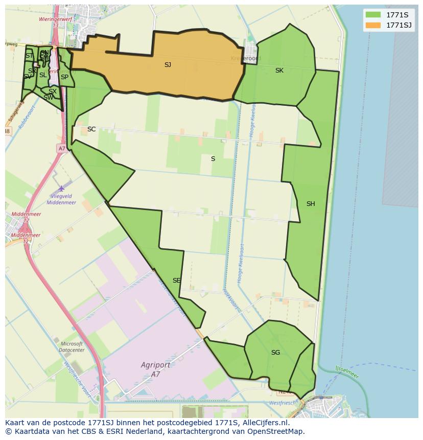 Afbeelding van het postcodegebied 1771 SJ op de kaart.