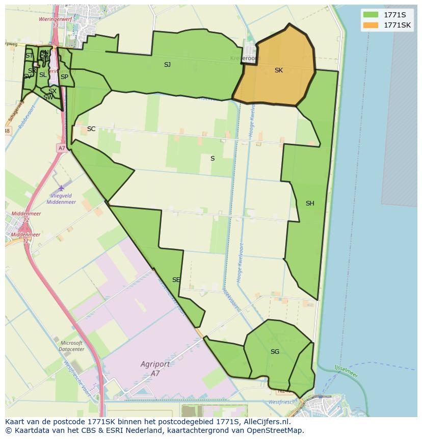 Afbeelding van het postcodegebied 1771 SK op de kaart.