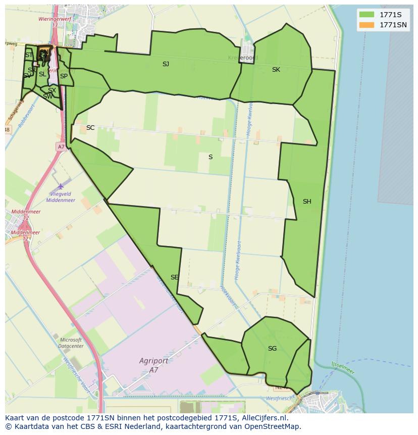 Afbeelding van het postcodegebied 1771 SN op de kaart.