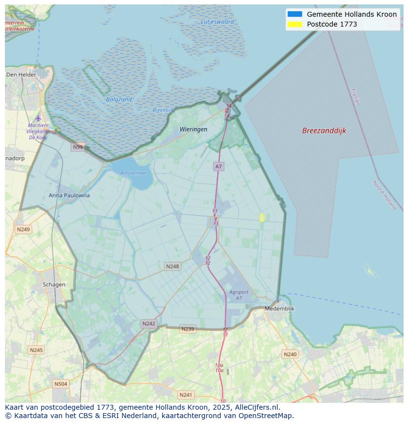 Afbeelding van het postcodegebied 1773 op de kaart.