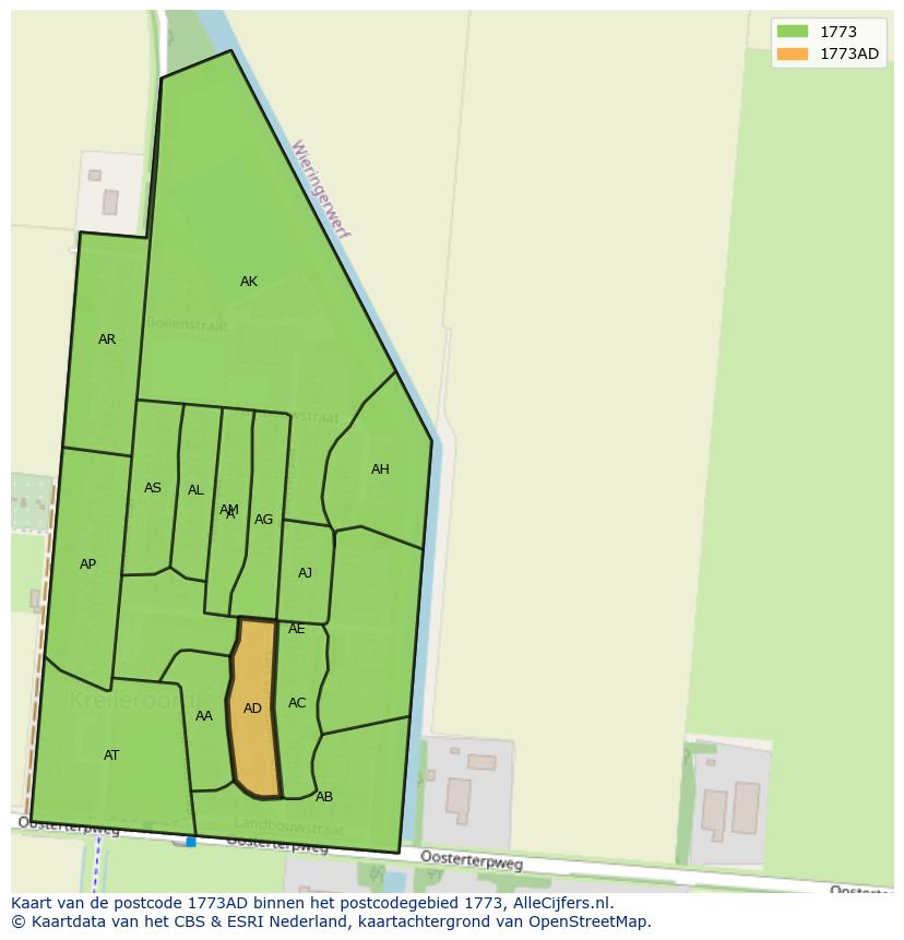 Afbeelding van het postcodegebied 1773 AD op de kaart.