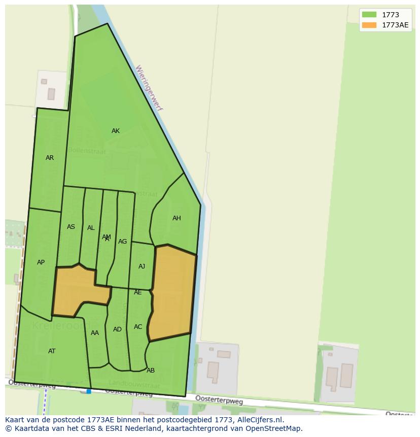 Afbeelding van het postcodegebied 1773 AE op de kaart.