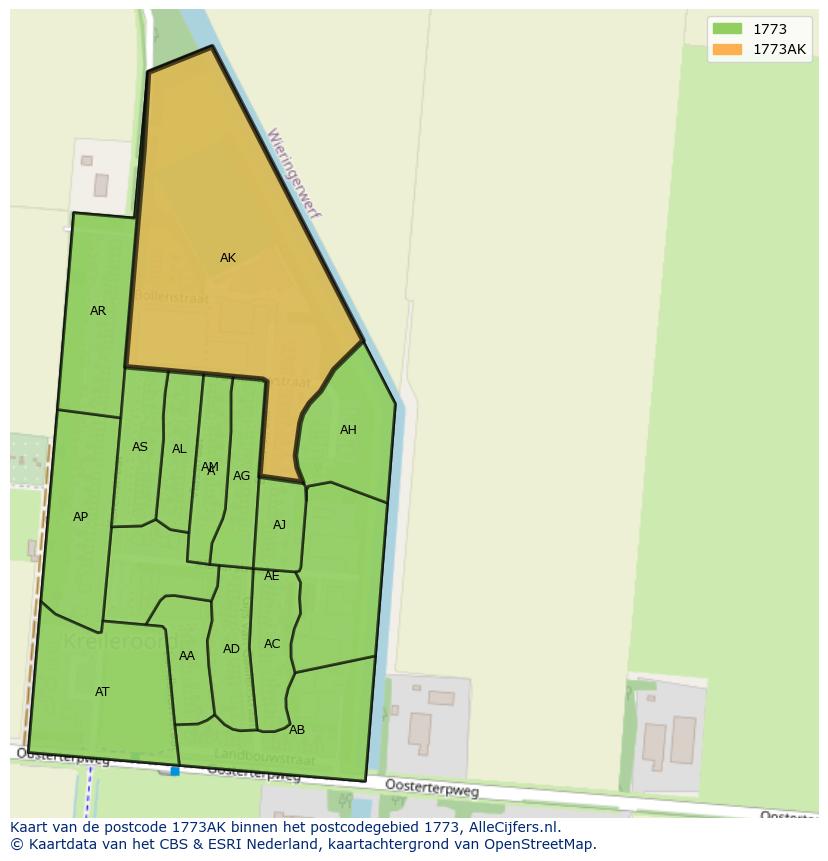Afbeelding van het postcodegebied 1773 AK op de kaart.