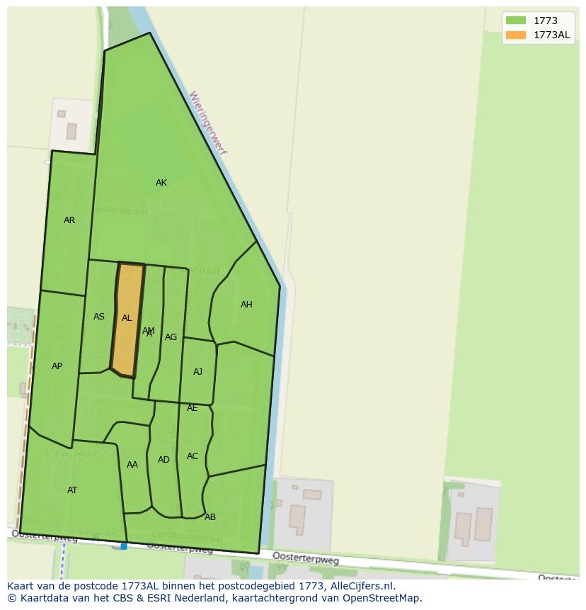 Afbeelding van het postcodegebied 1773 AL op de kaart.