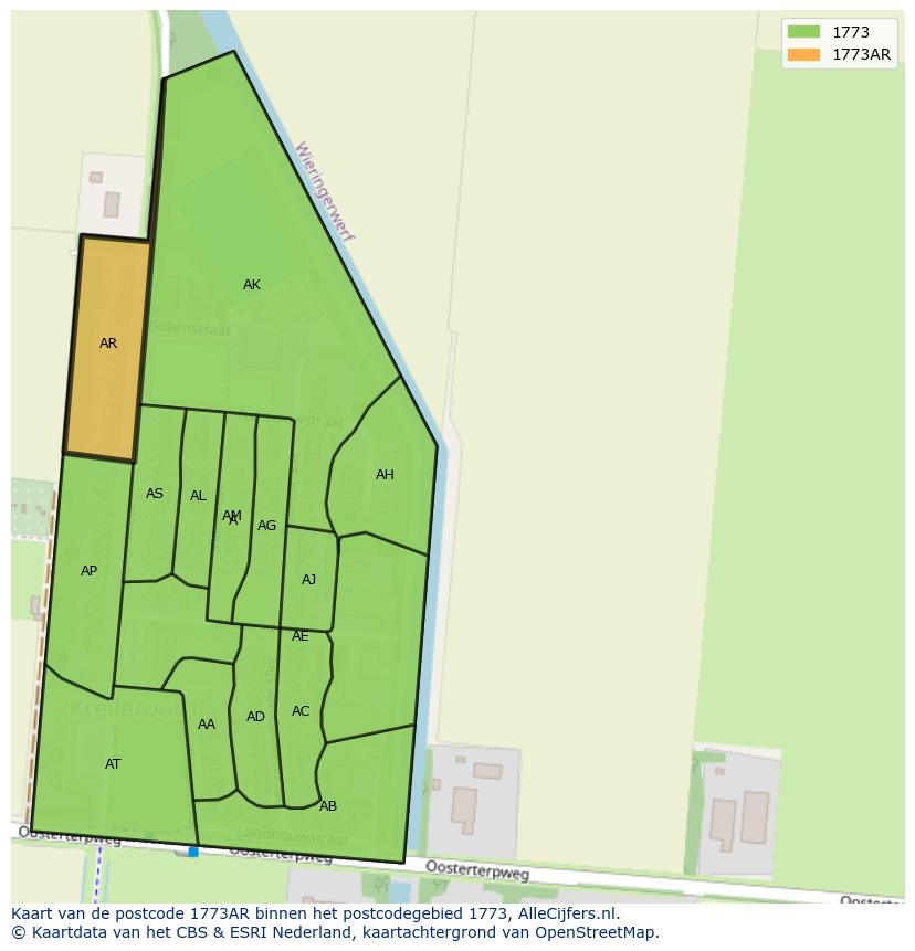 Afbeelding van het postcodegebied 1773 AR op de kaart.