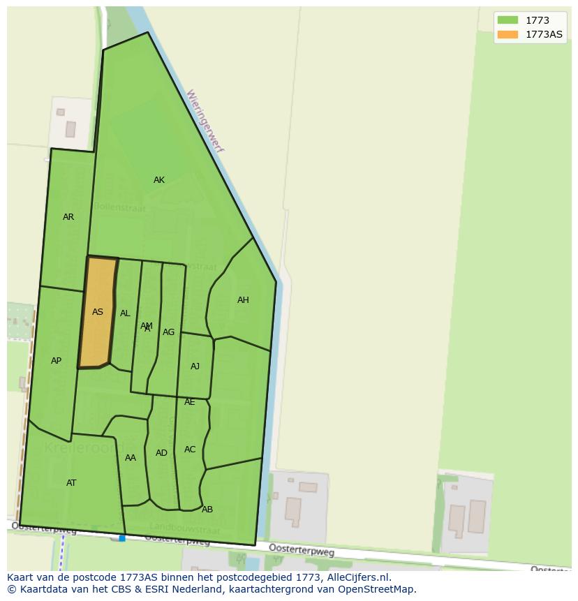 Afbeelding van het postcodegebied 1773 AS op de kaart.