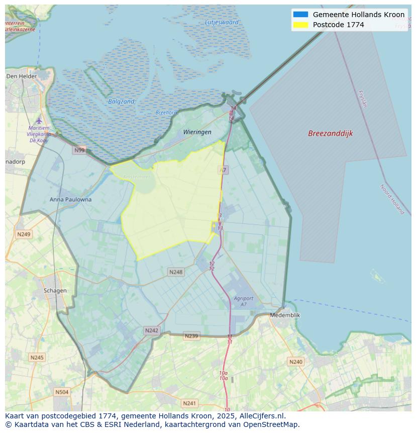 Afbeelding van het postcodegebied 1774 op de kaart.