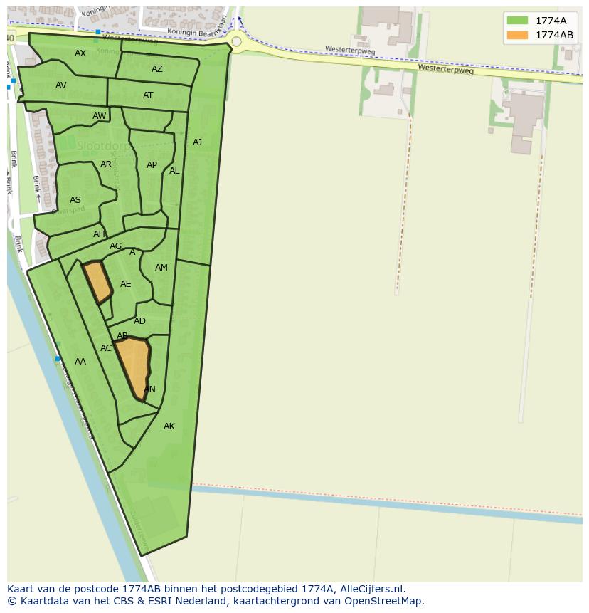 Afbeelding van het postcodegebied 1774 AB op de kaart.