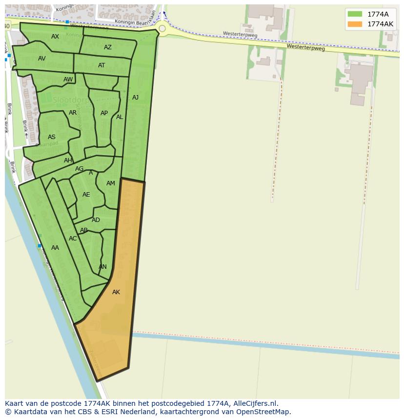 Afbeelding van het postcodegebied 1774 AK op de kaart.