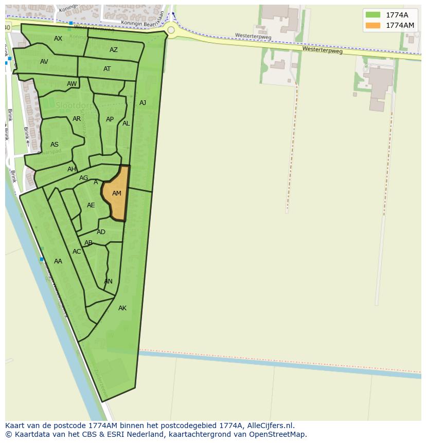 Afbeelding van het postcodegebied 1774 AM op de kaart.